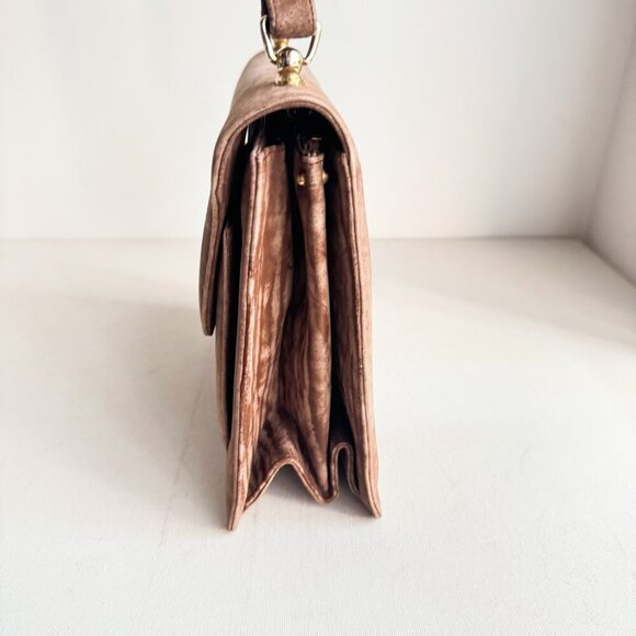 Vintage 50s 60s Mod Soft Textured Leather Brown Structured Square Shoulder bag - Picture 5 of 8